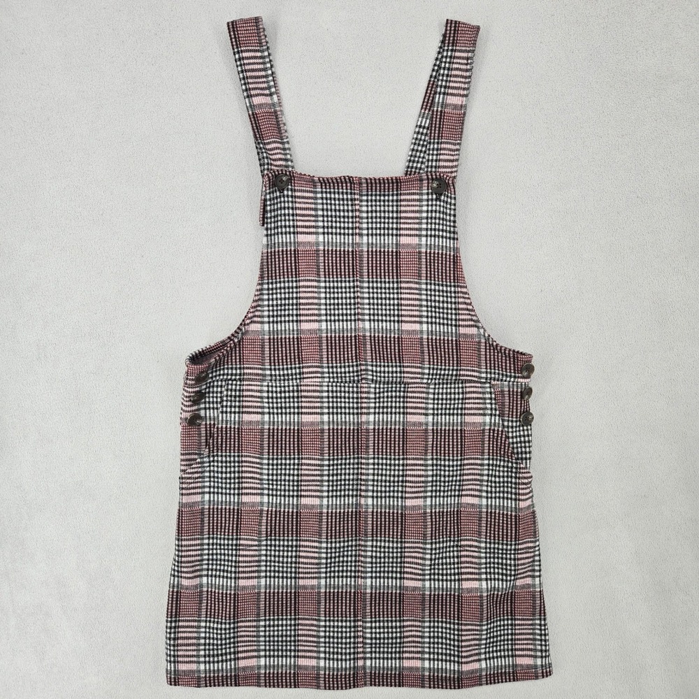 SO Small Plaid Pinafore Overall Dress Womens Dark Academia Preppy Black Red